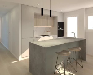Render 3D reforma cocina proyecto Benicalap Valencia